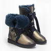Botlar Avustralya kaymaz kadınlar sıcak kış doğal kürk kar koyun derisi yün kauçuk taban ayakkabıları