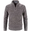 Pulls pour hommes automne hiver épais pulls tricotés couleur unie fermeture éclair col montant slim fit tricot casual homme 220830