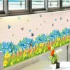 Wall Stickers Green Plant Blue Floral Sticker Study Bedroom Decoration Modern Art Mural Home Baseboard Decal