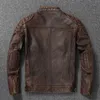 Herren-Leder-Kunstoberschicht, 100 % Rindsleder, Kleidung, Stehkragen, Motorrad, Jugend, Herbst und Winter, große Größe, Jacke 220905