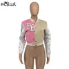 Womens Jackets FQLWL Pink Baseball Fashion Winter Jackets For Women Patchwork Button Crop Top Casual Jackets Coats Varsity Bomber Jacket 220830