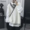 Sweaters voor heren oversized trui vesten mannen patchwork preppy stijl paar zacht gebreide vrije tijd hipster unisex homme mouwloze jumpers all-match 220830