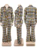 Broek plus size jumpsuits dames kleding korset hoge taille lange mouw rompers herfst plaid print casual flare jumpsuit oversize