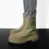 Платформа платформы для ботинок зимних женских сапог хаки зеленый круглый ноги