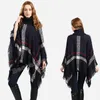 Eşarplar Sonbahar Kadınlar Lüks Yün Ekose Hırka Yurdlanda Cape Kış Sıcak Örgü Batwing kolsuz tartan panço sweater2705910