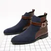 Ayakkabı erkekler İngiliz botları ayak bileği klasik renk engelleme pug kemer tokası moda gündelik sokak all-maç ad031