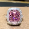 1 peça anel de pedra preciosa rosa microconjunto simulação diamante quadrado princesa senhora diamante solitário