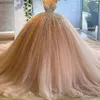 Robes de bal de bal de balle rose poussi￩reuse ch￩rie ch￩rie en dentelle appliqu￩e Puffle tulle long Pageant Robes de soir￩e Arabes Femmes Occasion formelle Porter CL1033