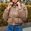 Womens Down Parkas Winter Coat Short Jackets For Female PU Leather Bomber Jacket Elegant Doudoune Femme Veste Manteau 220830