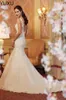 Кружевные аппликации цвета слоновой кости Шампанское Русалка Свадебные платья с открытой спиной 3D Цветы Сексуальные свадебные платья Новое поступление платье русалки