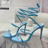 high heeled sandals for womens Rene caovilla luxury designer crystal rhinestone decorate ankle strap winding dress shoes 10cm stiletto heel