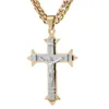 Pendant Necklaces Stainless Steel Necklace Cross Jesus Christian Jewelry Cuba Curb Chain Gold Color For DIY Making Findings