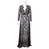 Womens Sleepwear Ladies Long Gowns Black Lace See Though Deep V Ropa Sexy Para El Sexo Lingerie Porno Night Dress Nightgown Sleep Wear TC61