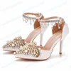 Femmes chaussures gladiateur sandales Sexy blanc chaîne perle 9 CM talons hauts robe de soirée d'été chaussures boucles pompes