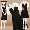 Robes décontractées été femmes Mini robe mode coréenne Patchwork manches bouffantes col polo noir robes A-ligne Preppy Style vêtements 0830