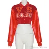 2022 Fall Women Baseball Jacket PU Leather Splicing Tops Sexy Stand Collar Loose Short Coat