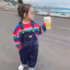 Felpe con cappuccio Vestiti autunnali per bambina Maglione a righe coreano per bambini Camicia a maniche lunghe in stile occidentale All-match a maniche lunghe