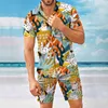شورتات مسارات للرجال القمصان الصيفية للطباعة الرقمية Camisa Masculina الأزياء غير الرسمية للرجال مجموعات Ropa Hombre Streetwear Hawaiian