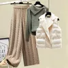 Women's Two Piece Pants Plus Size Winter Warm 3 Set Women Pullover Sweater Wide Leg Lamb Wool Vest Knitted Suit Tracksuit Clothes 220830