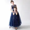 Vestidos de menina beleza-emperidade o pescoço-garota-garota lantejas longas tule crianças vestidos de festas para mãe para mãe filha vestido de noche