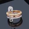 Neues Design Sicherheitsnadel Ring für Frauen Special klassische Ringe Mädchen Roségold gemischt Farbe AAA Zirkon Mode Schmuck Geschenke Party297o2949028