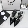 Brand Pearl Chain Kitten Heel Sandals Color Matching Luxury Women's Designer Shoes Slingbacks Pumps