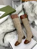 Bottes tricotées avec lettres pour femmes, sexy, chaussettes d'extérieur, demi-bottes, chaussures plates en toile, taille 35 à 41
