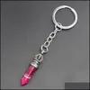 Keychains Mode Naturstein Sechseckige S￤ule Kronenschl￼sselketten Frauen Kristall Rose Quarz Ringe Bag Auto Schmuckparty Fr Vipjewel Dhocj