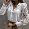 Chemisiers pour femmes Chemises Blanc Sexy Dentelle Évider Femmes Blouse Printemps Noir Vintage Bouton Haut À Manches Longues Maille Conception Tops Femme 19948 220830