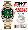 EWF DATA DATA 128348 A2836 AUTOMÁTICO UNISSISEX Relógio Mens Ladies YG Diamonds Boleleiro Verde Diamante Diam