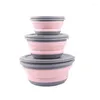 Dinnerware Sets 3pcs Folding Bowl Outdoor Camping Tableware Lunch Box Portable Salad With Lid For Nature Hike Cooking Supplies