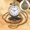 Pocket Watches Antique Bronze Hollow Dad Design Quartz Watch Halsband Pendant Chain Birthday Father Gifts For Father Men