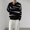 Maglioni da uomo Moda Uomo Maglione Manica lunga Pullover a righe Bianco Nero Casual Quotidiano Adolescente Streetwear Maschile Elegante Camicia allentata 220830