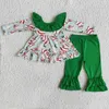 Special Occasions Wholesale Baby Girl Christmas Reindeer Clothing Red Long Sleeve Ruffle Lace Top Deer Pants Set Infant Kid Snowflake Clothes 220830