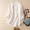 Женские блузки весны One Pocket Women White Cotton Pink Tops Tops Tops с длинным рукавом повседневной V-образный воротник в стиле.