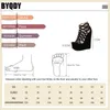 Sandals BYQDY 2022 Summer Cut-outs Hollow Women Rome Open Toe Flock Cover Heel Female Wedges High Heels Lady with Zipper