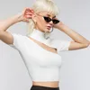 Kvinnors blusar från axelskurtlenheck t-shirt 2022 Sexiga kvinnor klipper mode outwear klubbkläder kort ärm kroppskörning skördetoppar