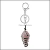 Key Rings Healing Crystal Cone Pendant Key Ring For Bags Wire Wrapped Gemstone Pointed Keychain Real Natural Reiki Quart Dhseller2010 Dhopm