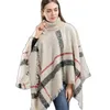 Écharpes Automne Femmes De Luxe Laine Plaid Cardigan Col Roulé Cape Hiver Chaud Tricot Batwing Sans Manches Tartan Poncho Sweater2705910