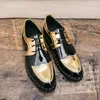 Shoes Derby Men Color blocking PU Gold Sequins Wingtip Lacing Fashion Business Casual Wedding Party Daily All match AD