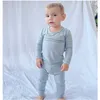 Bebek yürümeye başlayan çocuk pijamaları set yumuşak bambu kumaş uzun kollu üstler ve pantolon erkekler için iki parça gövde