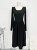 Casual Dresses Autumn Black O-hals maxi bröllop långa klänningar för kvinnor vintage fast bomull lapptäcke sexig bodycon midi klänningskläder 220829