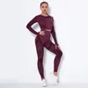 Zweiteilige Damenhose, Herbst/Winter, Damen-Sport-Fitness-Yoga-Lauf-T-Shirt, langärmliges Stretch-Oberteil, O-Ausschnitt, Workout