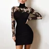 Casual Dresses Mesh Transparent Sexy Black Women Shiny Print Turtleneck l￥ng￤rmad BodyCon Evening Party Mini Vestidos 220830