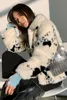 Womens Fur Faux Korean small cow pattern imitation mink fur coat female short thick black and white spotted plush 220830