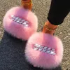 Slipper Sandal Furry Slipper Fluffy Diamond Necklace Real Slide for Women Ladie Home Beach Flat Shoe 220723