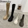 Buty kobiety długie, gęste damskie damskie zamek rycerz płaskie pięta moda kolan botas mujer invierno zimowe buty 220829