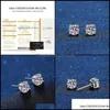 Stud Stud Pendientes Joyas Real 14K Oro blanco plateado Sterling Sier 4 Prong Diamond Pendiente para mujeres Hombres Ear 1Ct 2Ct 4Ct 220211 Drop Otdwj