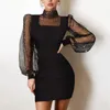 Casual Dresses Mesh Transparent Sexy Black Women Shiny Print Turtleneck l￥ng￤rmad BodyCon Evening Party Mini Vestidos 220830