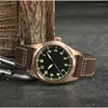 Relojes de pulsera San Martin reloj de bronce militar YN55A estilo Retro Simple para hombre relojes mecánicos automáticos correa de cuero 20Bar